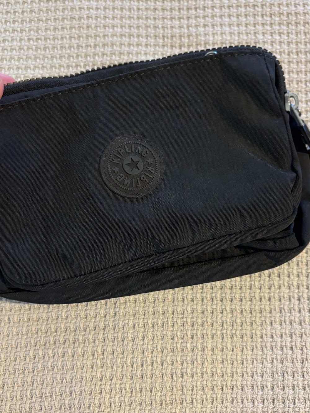 Kipling Black Nylon Belt Bag with Front Logo Patch